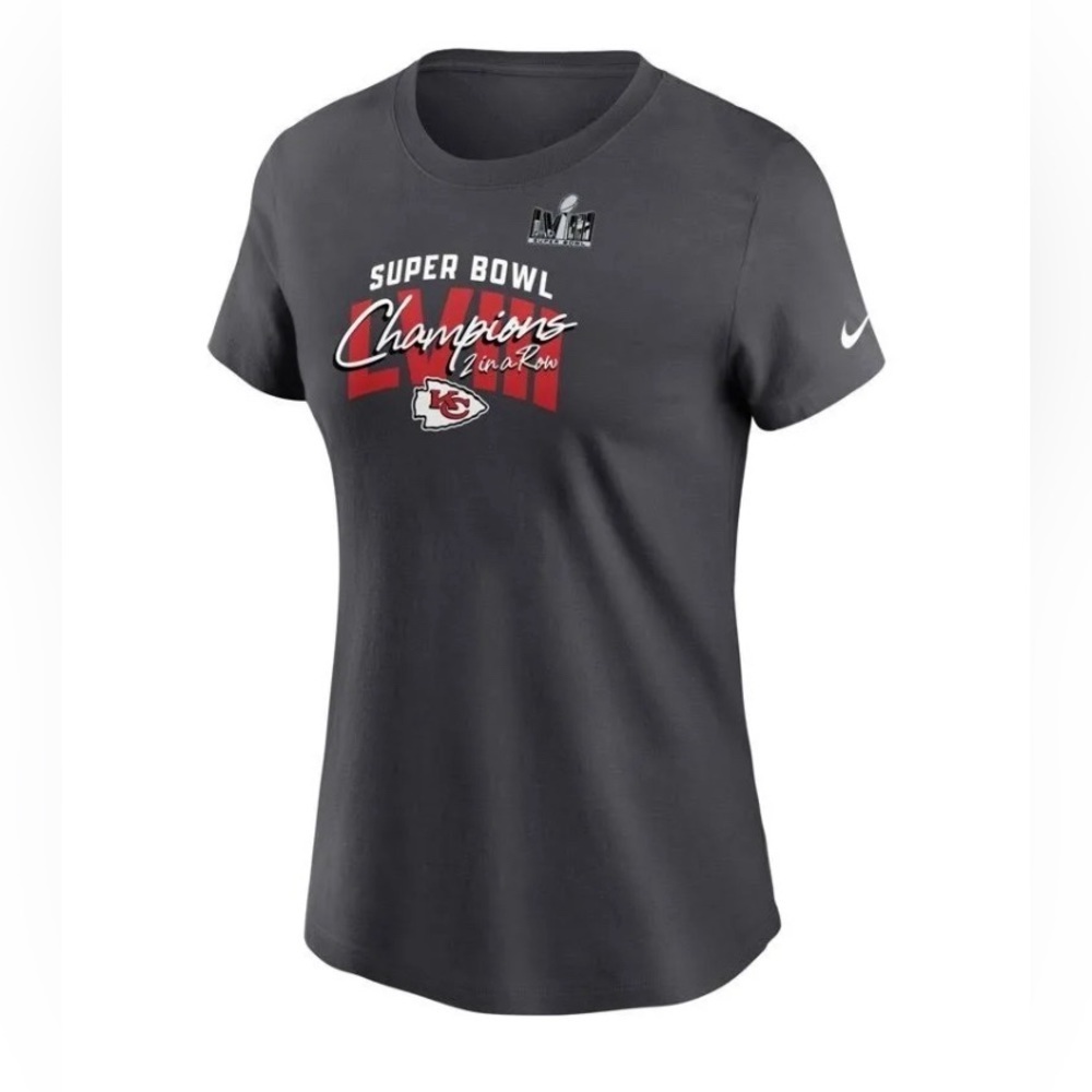 NEW-Womens Nike Anthracite KCChiefs SuperBowl LVIII ChampionsIconic EssentialTee